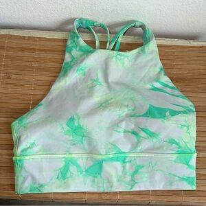 $68 lululemon Energy Sports Bra Size 6 Green Tie-Dye High Neck Longline